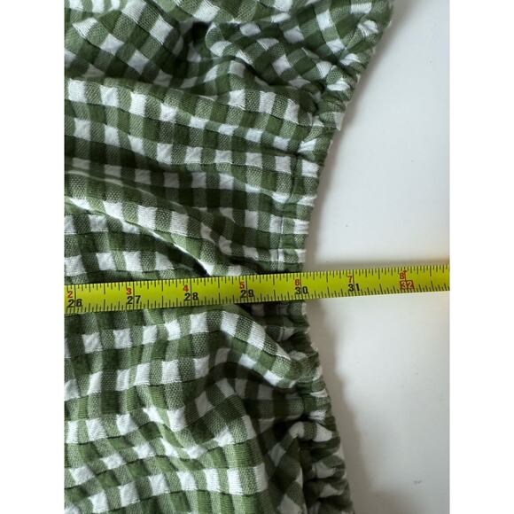 NWT Madewell Jacquard Puff-Sleeve Mini Dress Size S in Gingham Check Faded Palm - Picture 9 of 10
